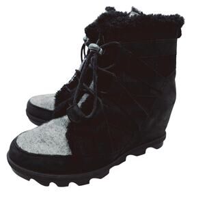 Sorel Joan of Arctic Boot Wedge II Cozy Women's 8.5 Lace Up Faux Fur Leather